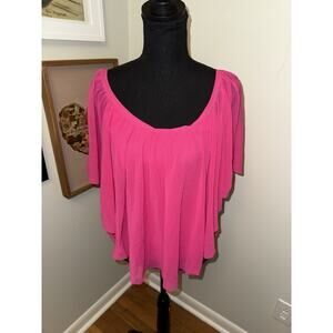 Cache Hot Pink Layered Chiffon Flutter Sleeve Blouse Evening Top XS